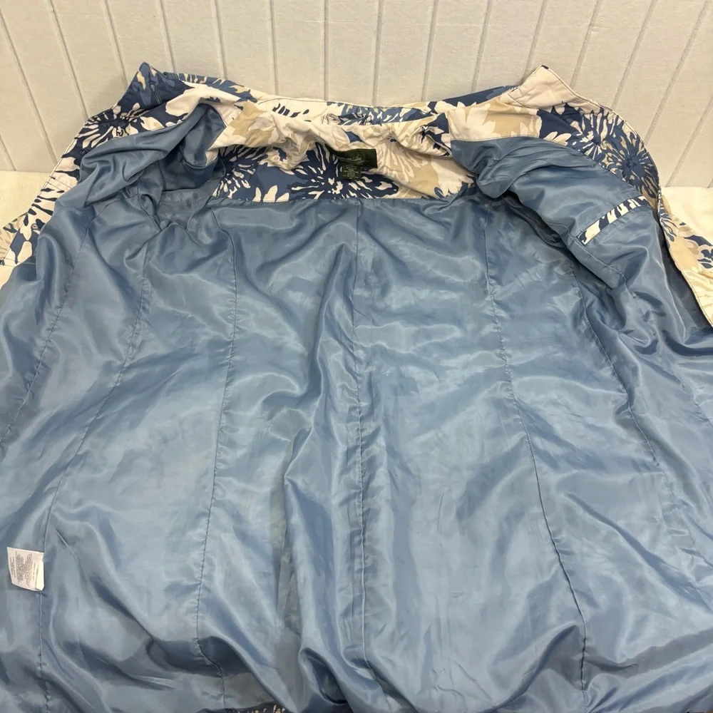 Eddie Bauer Rain Coat Floral Spring Jacket Retro Style Flowers Blue White Size S